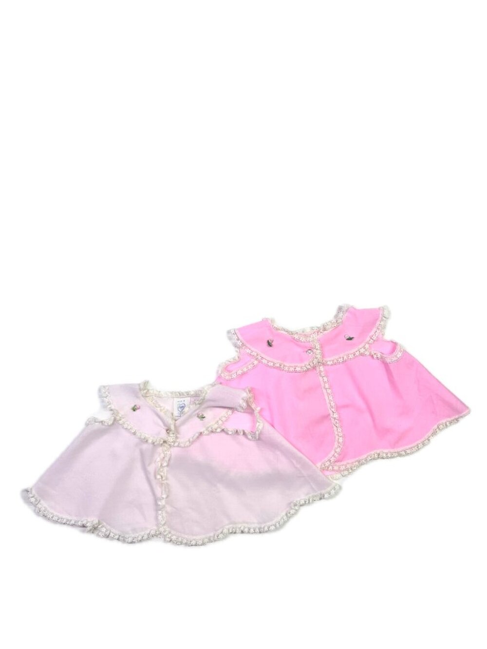 Lot of 2 Vintage Love's Size S Baby Pinafore Tops Pink Lace Trim Button-Front